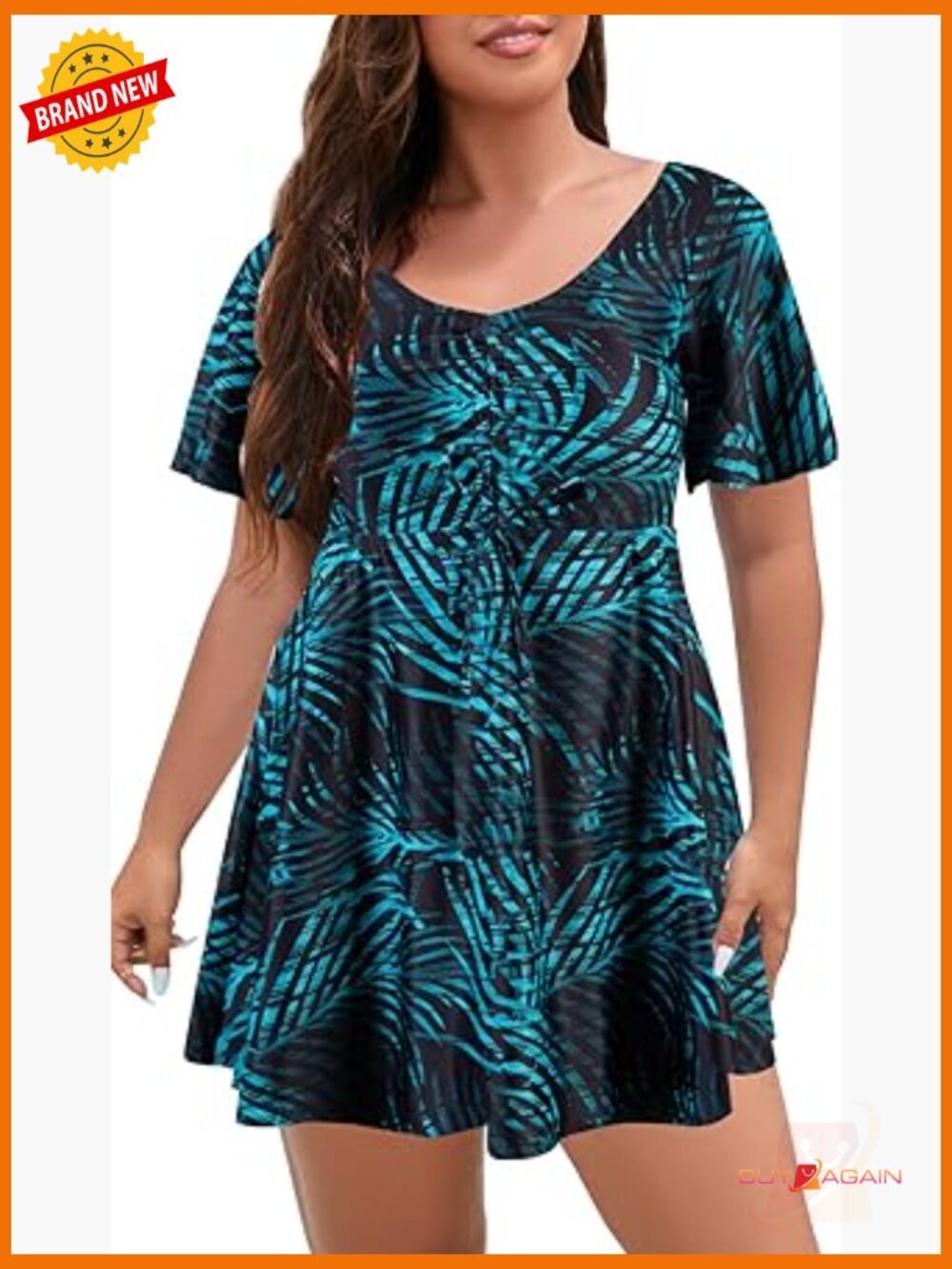 Plus Size One Piece Swimsuit with Sleeves Tummy Control Skirt Bathing Suit